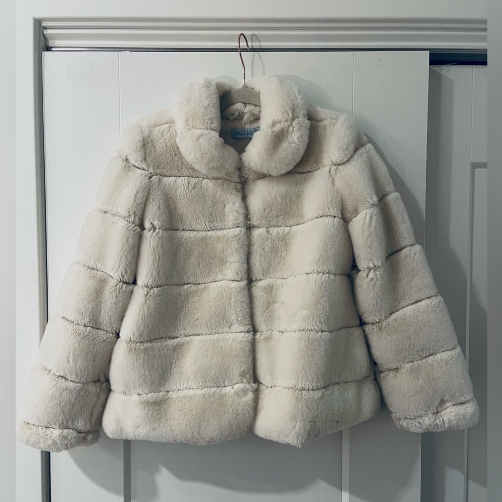 ABEL & LULU | Girls White Faux Fur Coat | size 8
